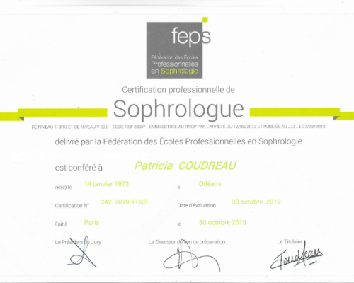Diplôme Sophrologie Patricia COUDREAU